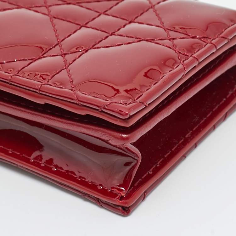 Pre Owned Dior Red Patent Leather Lady Dior Bloom Card Holder