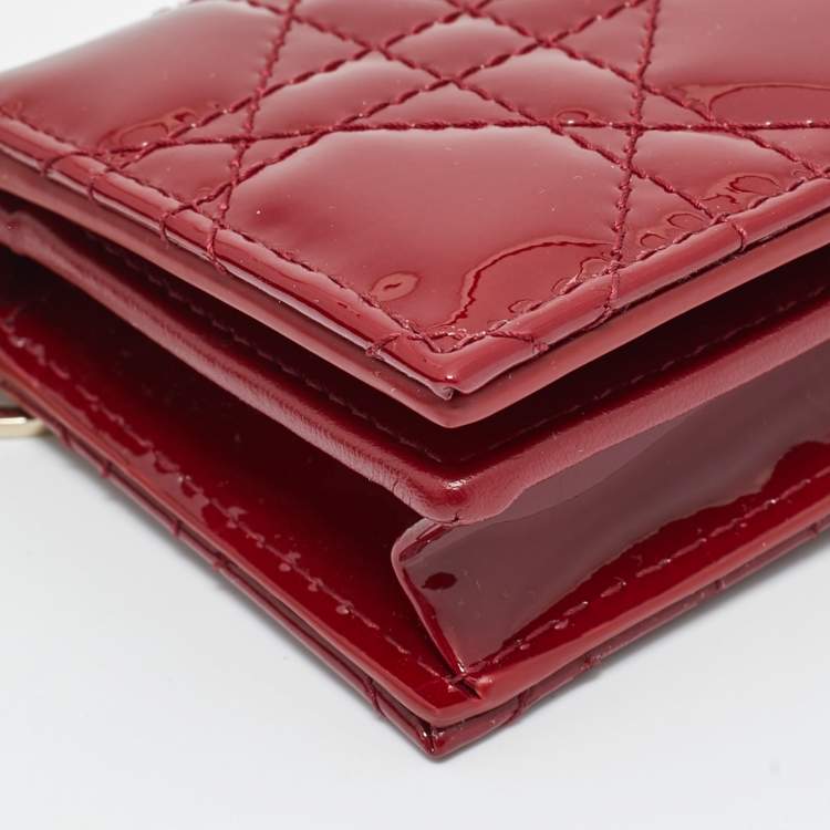Pre Owned Dior Red Patent Leather Lady Dior Bloom Card Holder