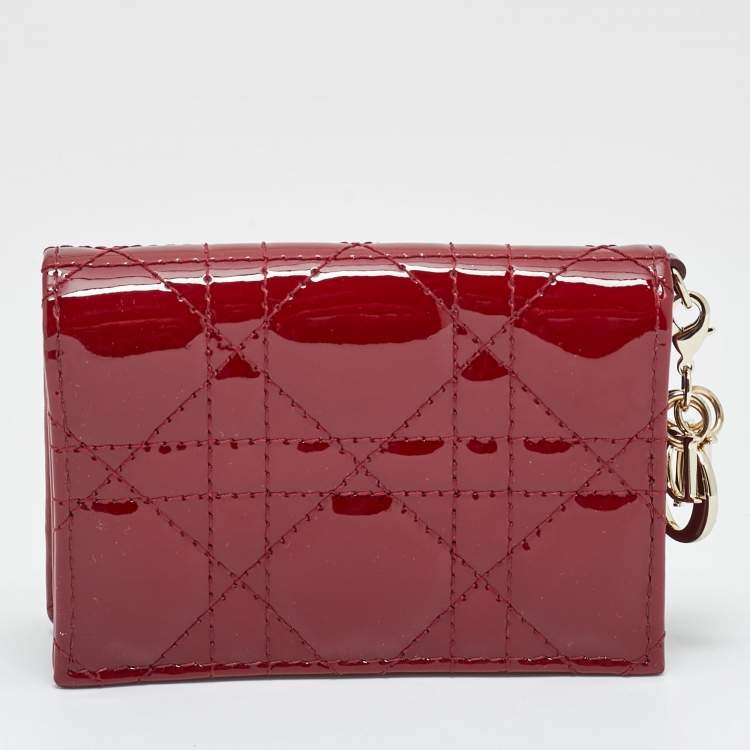Pre Owned Dior Red Patent Leather Lady Dior Bloom Card Holder