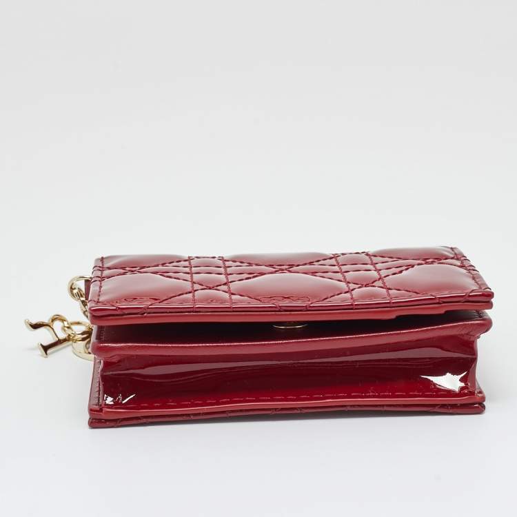 Pre Owned Dior Red Patent Leather Lady Dior Bloom Card Holder