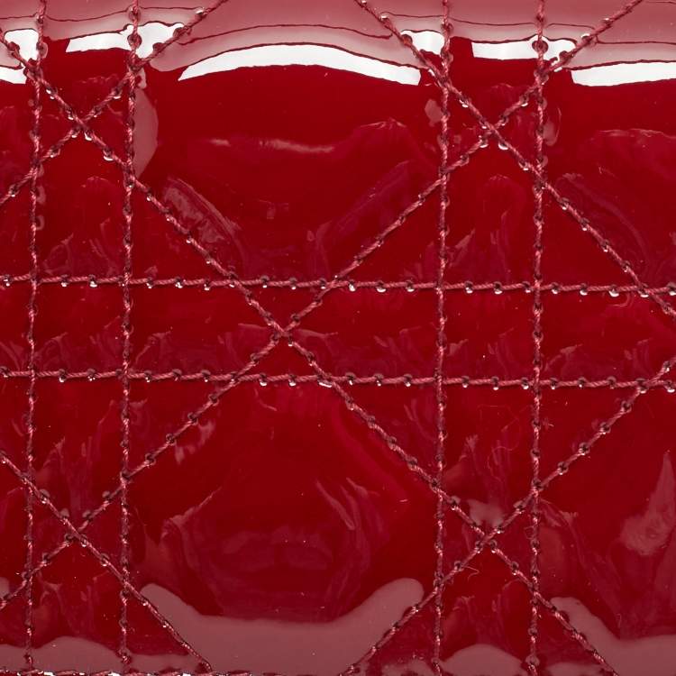 Pre Owned Dior Red Patent Leather Lady Dior Bloom Card Holder