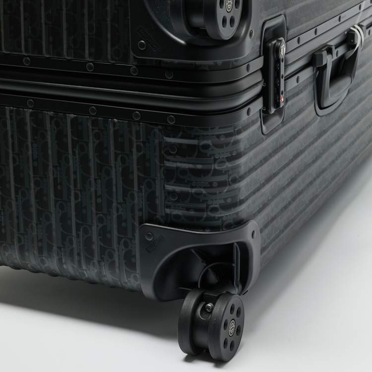 Pre Owned Dior x Rimowa Black Oblique Aluminum Large 4 Wheel Suitcase
