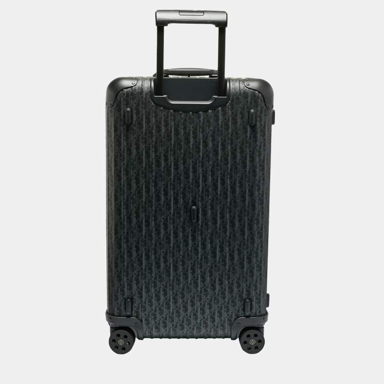 Pre Owned Dior x Rimowa Black Oblique Aluminum Large 4 Wheel Suitcase