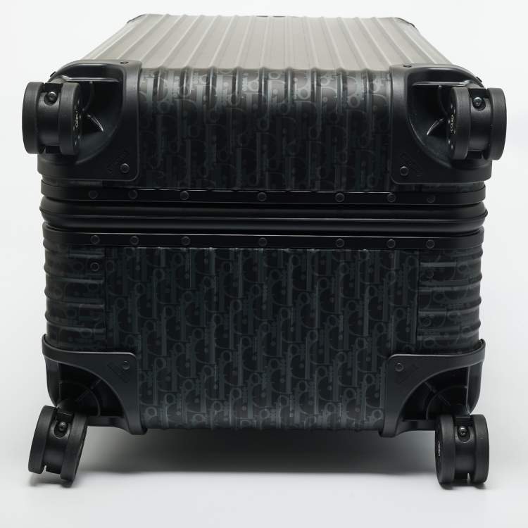 Pre Owned Dior x Rimowa Black Oblique Aluminum Large 4 Wheel Suitcase