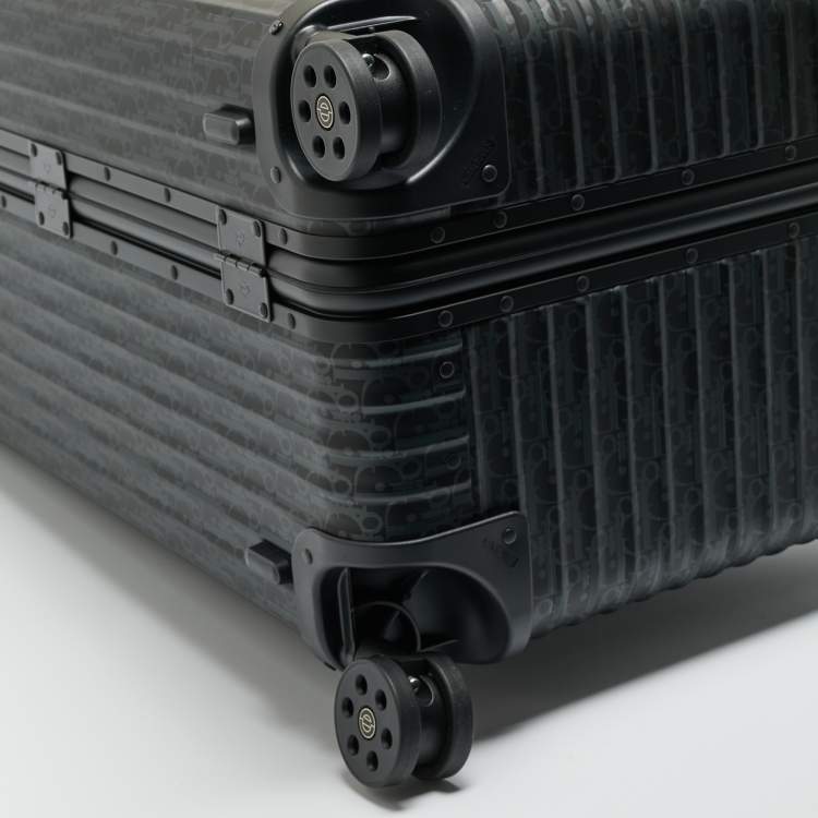 Pre Owned Dior x Rimowa Black Oblique Aluminum Large 4 Wheel Suitcase