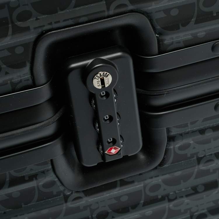 Pre Owned Dior x Rimowa Black Oblique Aluminum Large 4 Wheel Suitcase