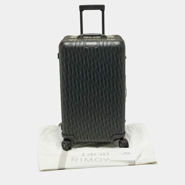 Pre Owned Dior x Rimowa Black Oblique Aluminum Large 4 Wheel Suitcase