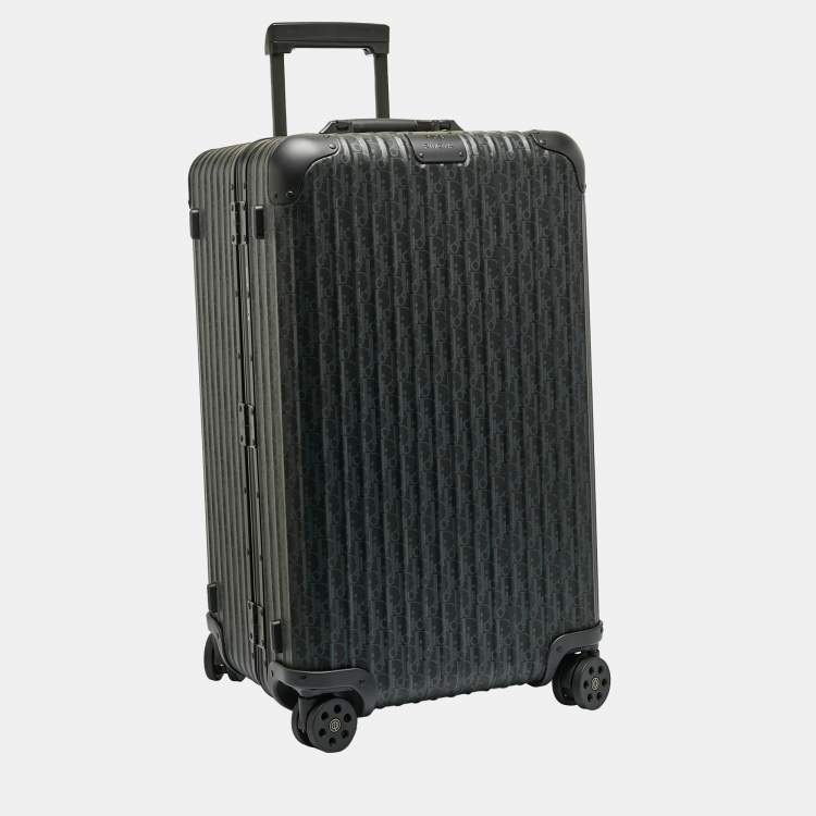 Pre Owned Dior x Rimowa Black Oblique Aluminum Large 4 Wheel Suitcase