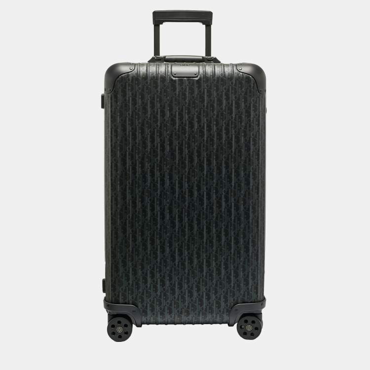 Pre Owned Dior x Rimowa Black Oblique Aluminum Large 4 Wheel Suitcase