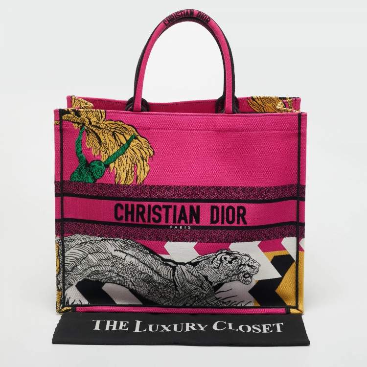 مملوكة مسبقًا Dior Multicolor Jungle Pop Embroidered Canvas Large Book Tote