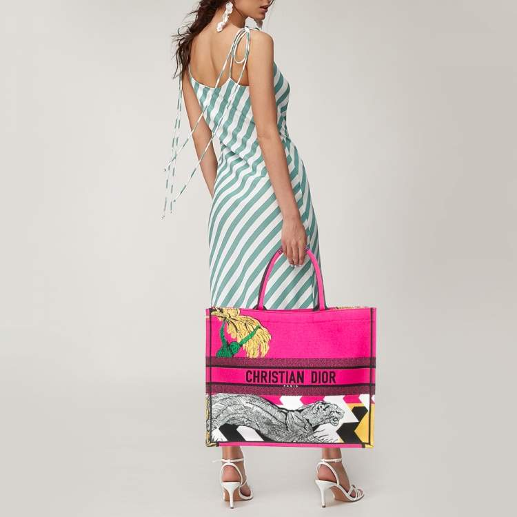 مملوكة مسبقًا Dior Multicolor Jungle Pop Embroidered Canvas Large Book Tote