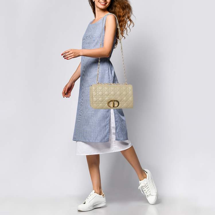 Pre Owned Dior Beige Cannage Leather Large Caro Shoulder Bag