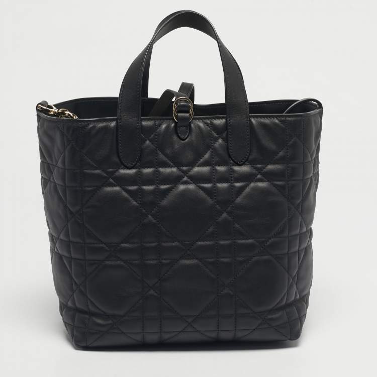 Pre Owned Dior Black Cannage Leather Medium Dior Toujours Vertical Tote