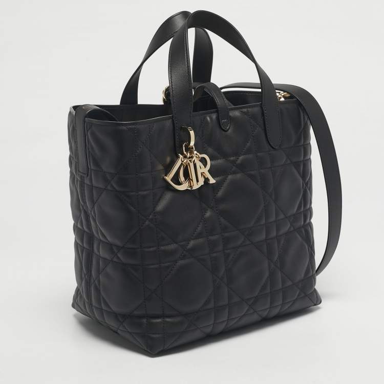 Pre Owned Dior Black Cannage Leather Medium Dior Toujours Vertical Tote
