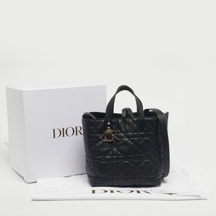 Pre Owned Dior Black Cannage Leather Medium Dior Toujours Vertical Tote
