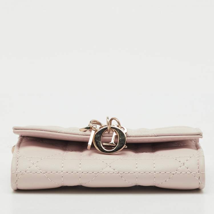 Pre Owned Dior Powder Beige Cannage Leather My Dior Glycine Wallet