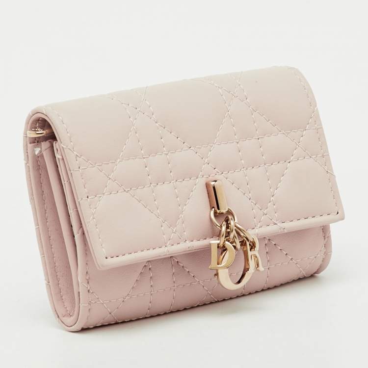 Pre Owned Dior Powder Beige Cannage Leather My Dior Glycine Wallet