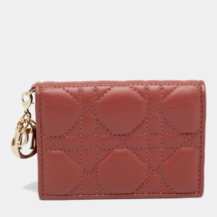 Pre Owned Dior Lady Dior Bloom Dusty Pink Leather Flap Card Holder