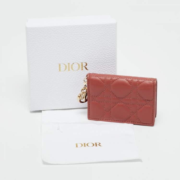 Pre Owned Dior Lady Dior Bloom Dusty Pink Leather Flap Card Holder