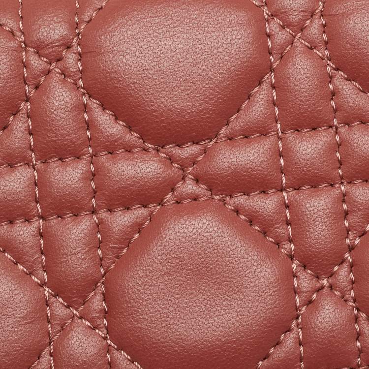 Pre Owned Dior Lady Dior Bloom Dusty Pink Leather Flap Card Holder