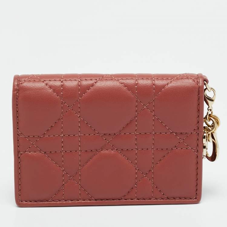 Pre Owned Dior Lady Dior Bloom Dusty Pink Leather Flap Card Holder