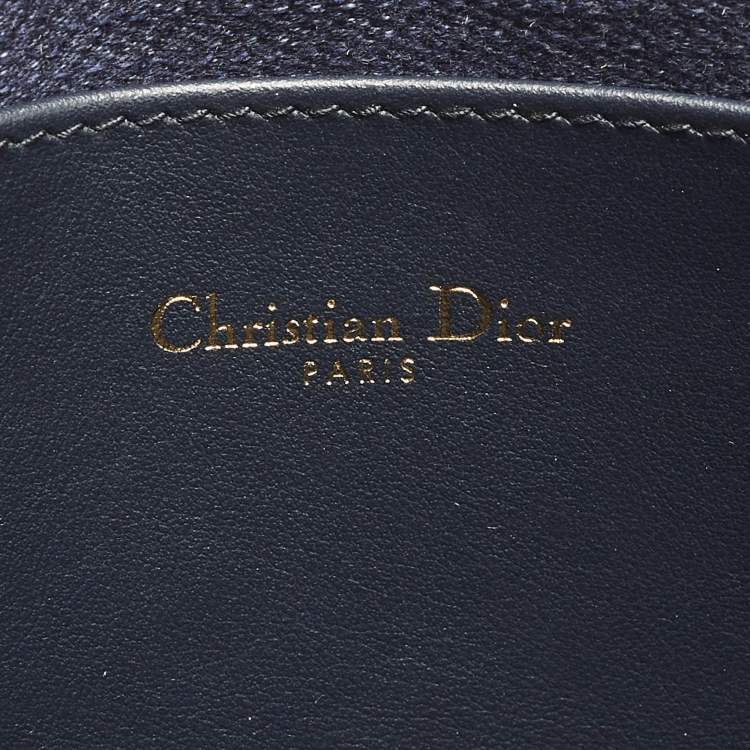 Pre Owned Dior Caro Daily Navy Blue/Beige Canvas and Raffia Pouch