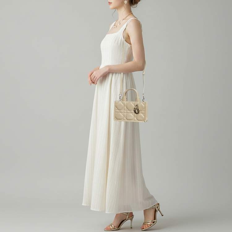 Pre Owned Dior Book Mini Beige Cannage Leather Tote