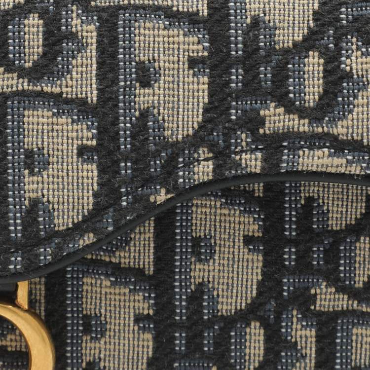 Pre Owned Dior Saddle Navy Blue Oblique Canvas and Leather Card Case
