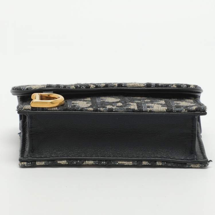 Pre Owned Dior Saddle Navy Blue Oblique Canvas and Leather Card Case