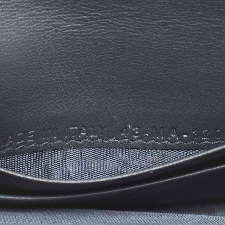 Pre Owned Dior Saddle Navy Blue Oblique Canvas and Leather Card Case