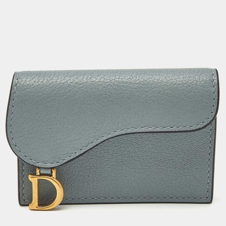 Pre Owned Dior Saddle Light Blue Leather Card Holder