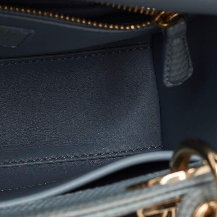 Pre Owned Dior Lady Dior Small Light Grey Lizard Tote