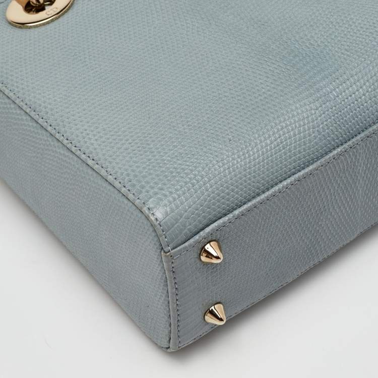 Pre Owned Dior Lady Dior Small Light Grey Lizard Tote
