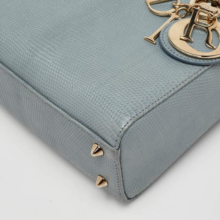 Pre Owned Dior Lady Dior Small Light Grey Lizard Tote