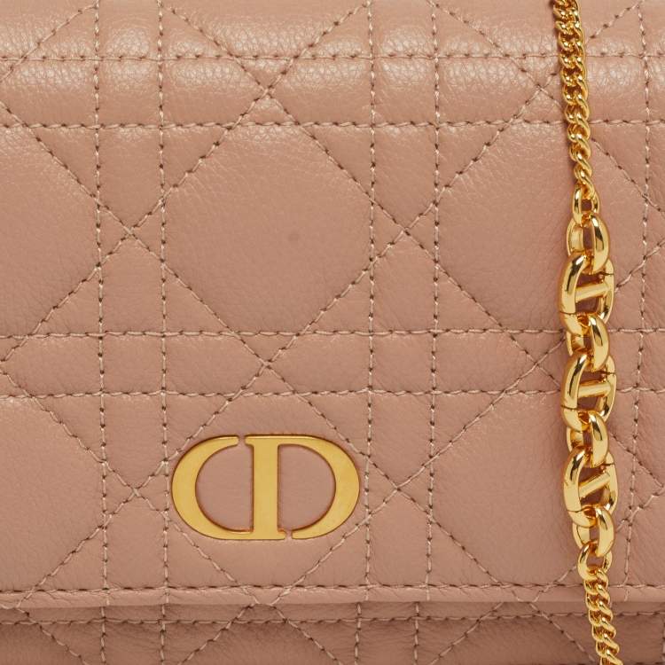 Pre Owned Dior Caro Powder Pink Cannage Leather Pouch With Chain