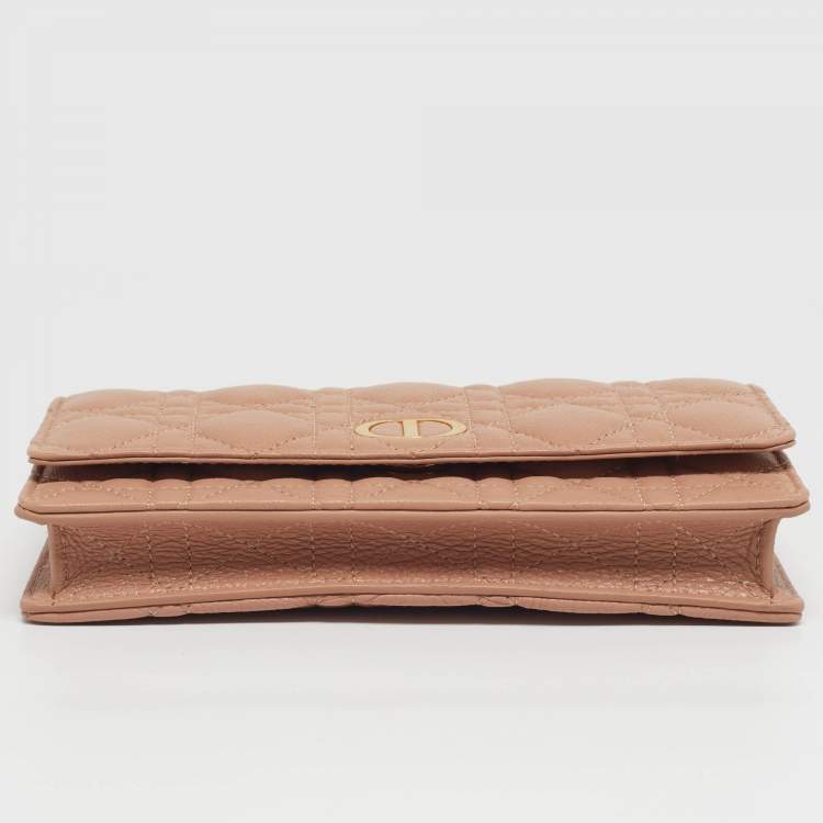 Pre Owned Dior Caro Powder Pink Cannage Leather Pouch With Chain
