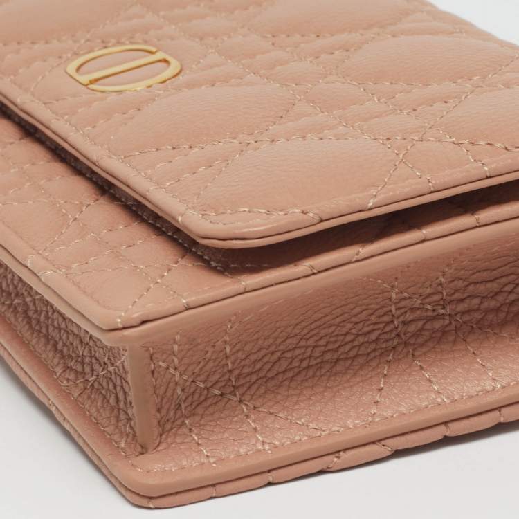 Pre Owned Dior Caro Powder Pink Cannage Leather Pouch With Chain
