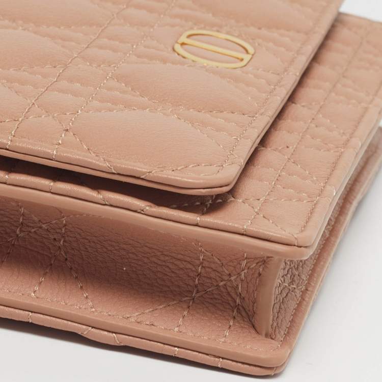Pre Owned Dior Caro Powder Pink Cannage Leather Pouch With Chain