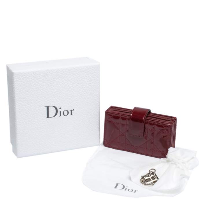 Pre Owned Dior Wine Red Cannage Patent Leather Gusset Card Holder