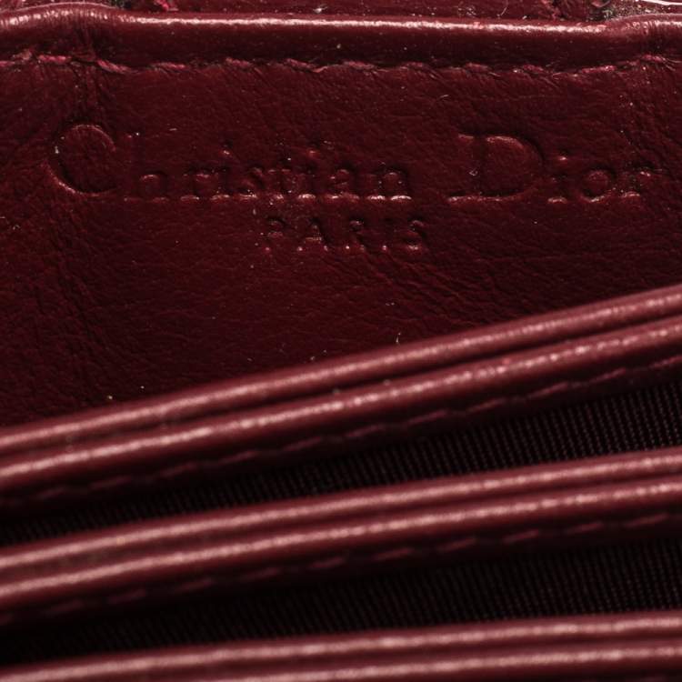 Pre Owned Dior Wine Red Cannage Patent Leather Gusset Card Holder