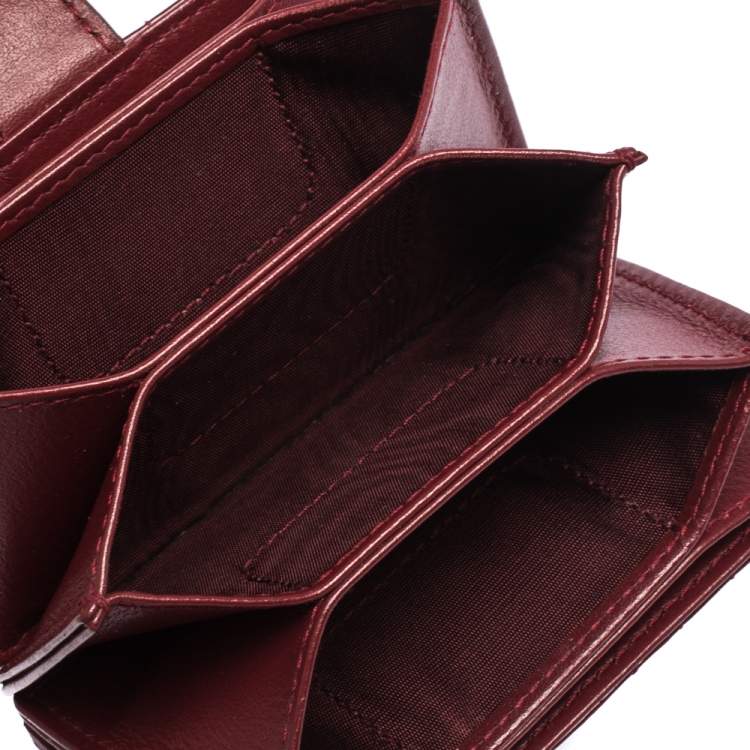 Pre Owned Dior Wine Red Cannage Patent Leather Gusset Card Holder