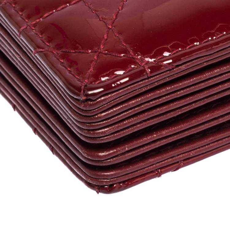 Pre Owned Dior Wine Red Cannage Patent Leather Gusset Card Holder