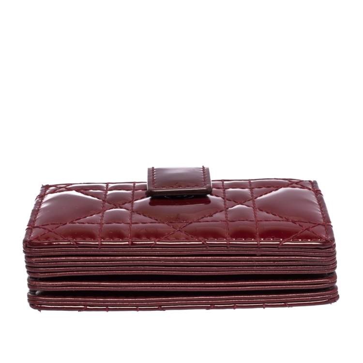 Pre Owned Dior Wine Red Cannage Patent Leather Gusset Card Holder