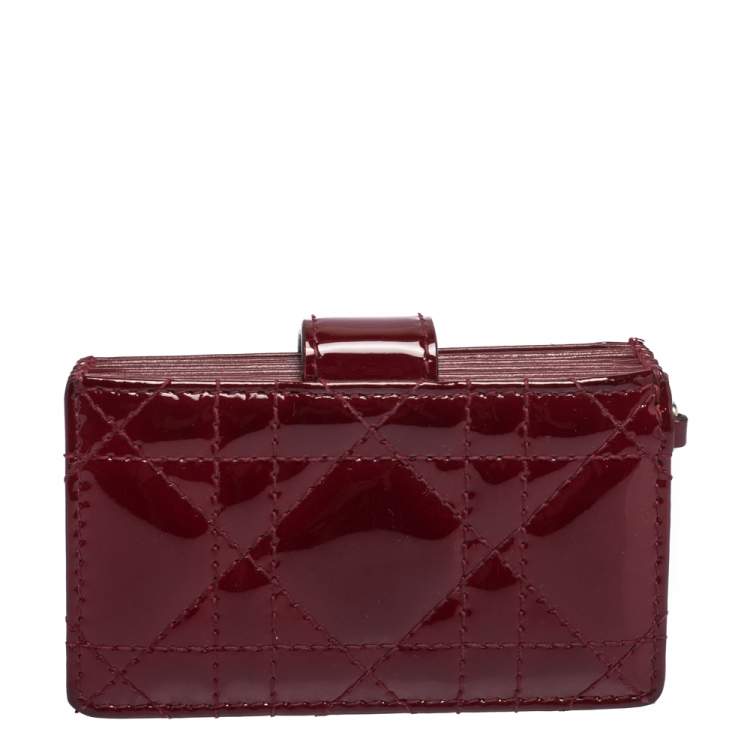 Pre Owned Dior Wine Red Cannage Patent Leather Gusset Card Holder