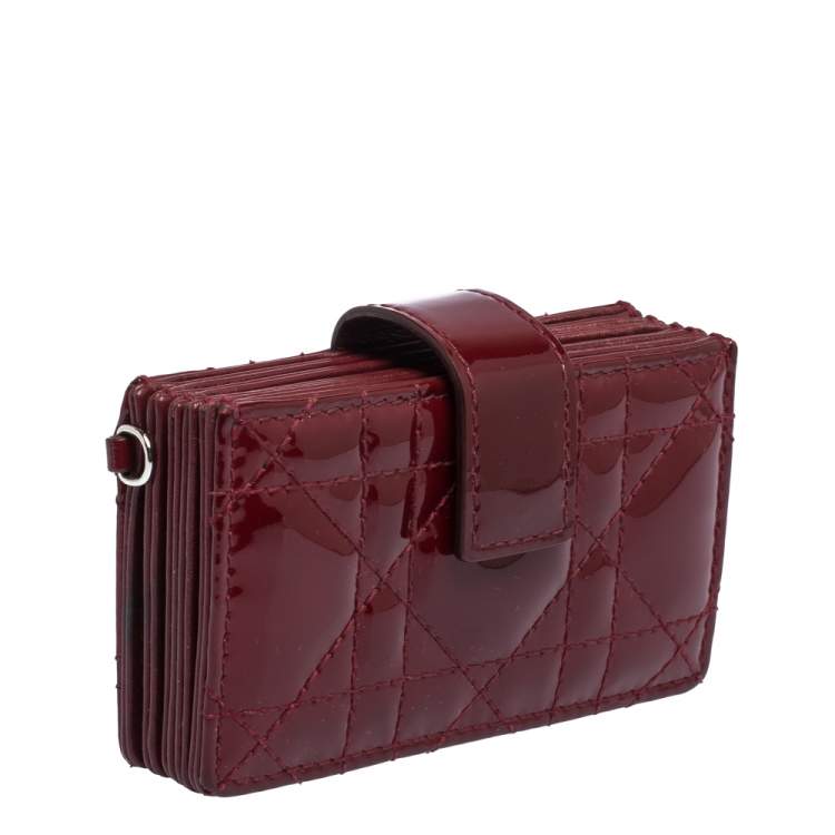 Pre Owned Dior Wine Red Cannage Patent Leather Gusset Card Holder