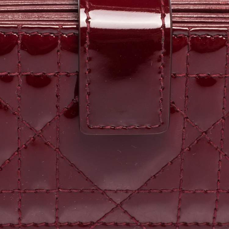 Pre Owned Dior Wine Red Cannage Patent Leather Gusset Card Holder