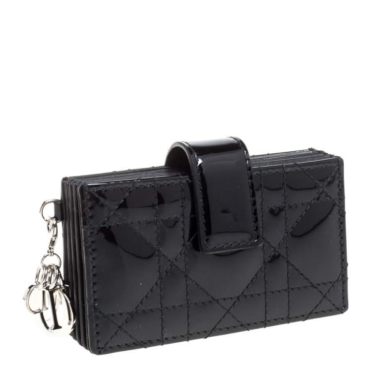 Pre Owned Dior Black Patent Cannage Leather Gusset Card Holder