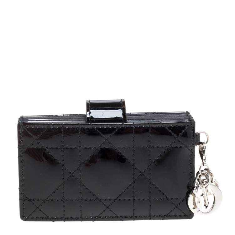 Pre Owned Dior Black Patent Cannage Leather Gusset Card Holder