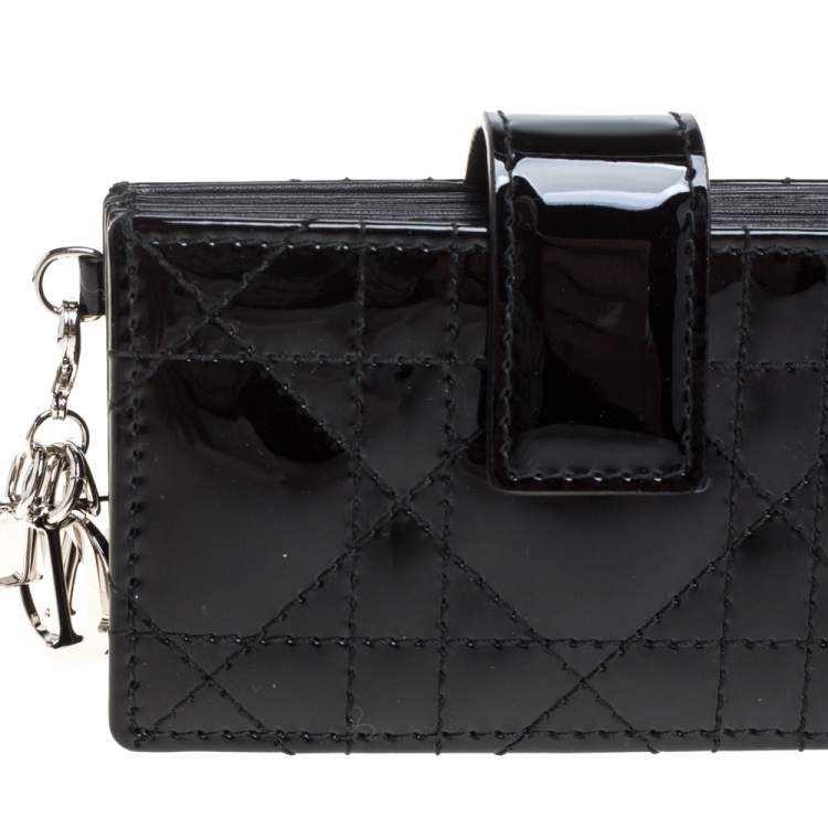 Pre Owned Dior Black Patent Cannage Leather Gusset Card Holder