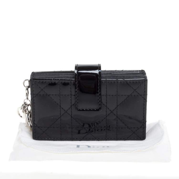 Pre Owned Dior Black Patent Cannage Leather Gusset Card Holder